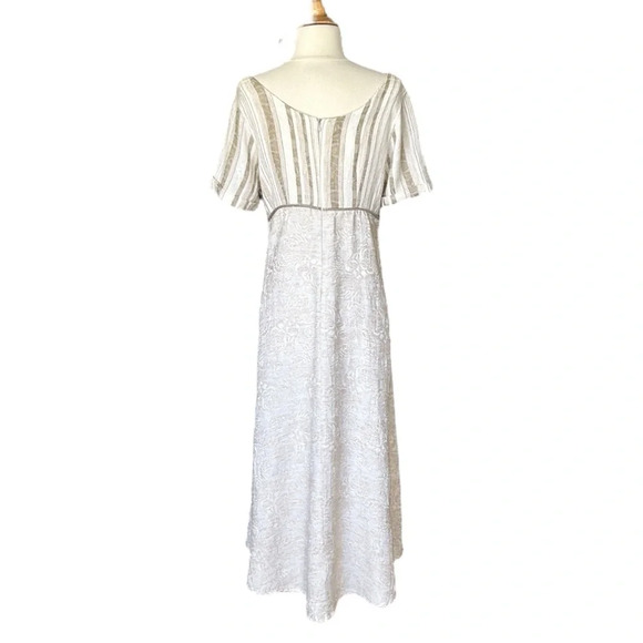 Vintage 90s Handmade MIDI Dress Empire Waist Fall Neutral Jacquard - Picture 7 of 16